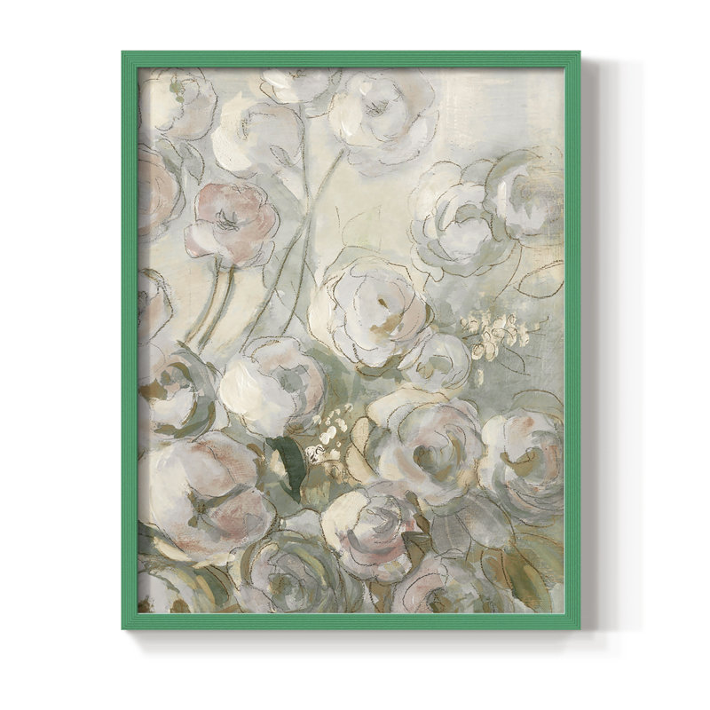 «Moonlit Climbing Roses II», reproduction encadrée - bois massif, Vert, H 10 po x l 8 po