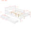 Lit double en bois robuste avec garde-corps et deux tiroirs de rangement, plateforme de couleur blanche-264620914-264620915
