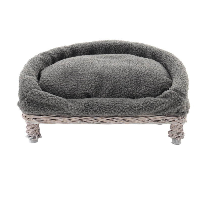 Grey Hand-Woven Rattan Medium Dog Bed