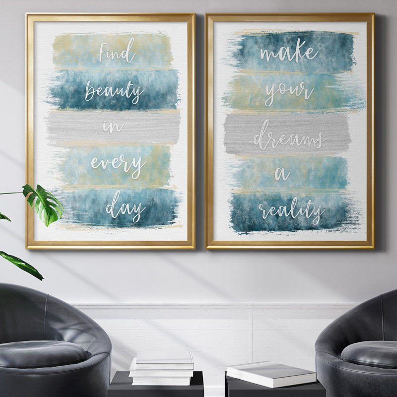 «Find Beauty» - ensemble de 2 reproductions d'art, H 22,5 po x l 61 po x P 1,5 po, Toile encadrée dorée, Pas de tapis