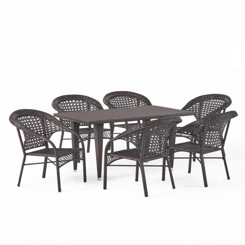 Ensemble repas d'extérieur 7 pièces, Brun