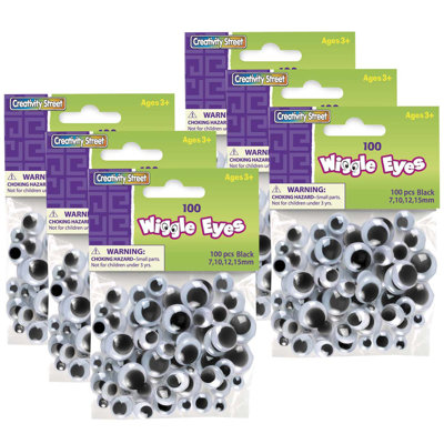 Creativity Street® Wiggle Eyes, Black, Assorted Sizes, 100 Pieces Per Pack, 6 Packs
