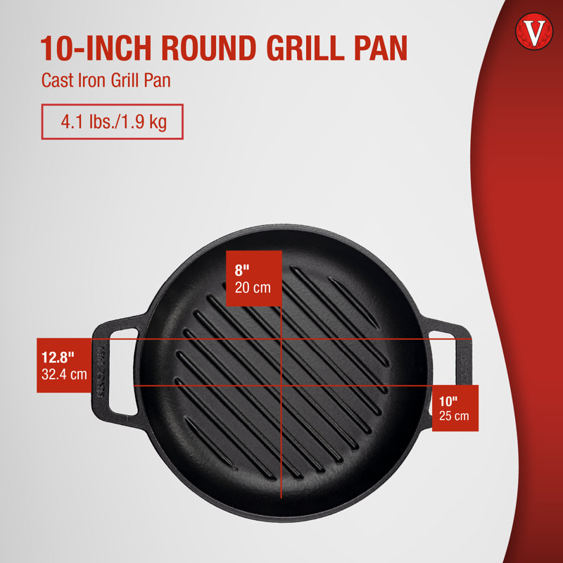 Victoria Cast Iron 10 in. Grill Pan with Double Loop Handles, Seasoned