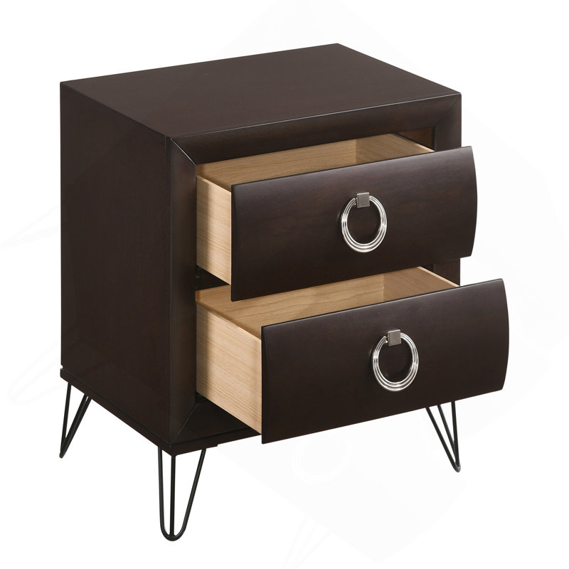 Dark Merlot 2-Drawer Nightstand With Hairpin Legs
