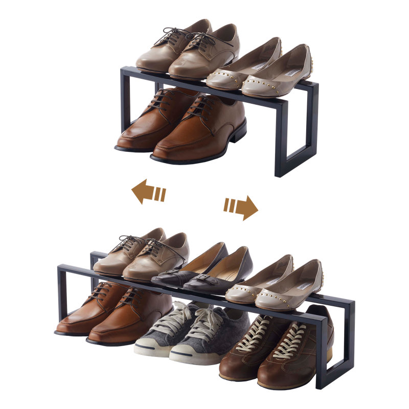 Range-chaussures réglable Yamazaki Home, petit, acier, pour 4 à 8 chaussures, extensible, empilable, Noir
