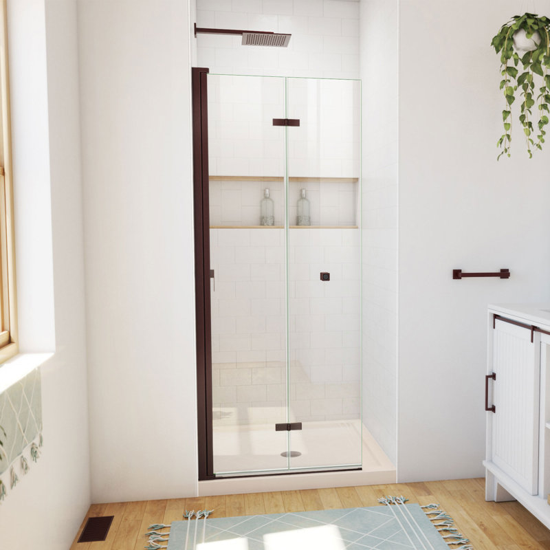 Aqua-Q Fold 36 W X 36 D X 74.75 H Frameless Square Shower Enclosure, Oil Rubbed Bronze, Biscuit