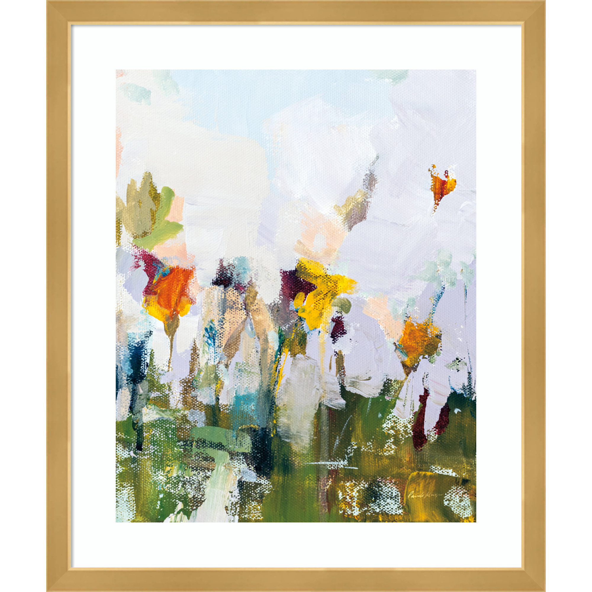 Spontaneous Summer Flowers by Pamela Munger, 18" H x 15.25" W x 0.88" D, Gold