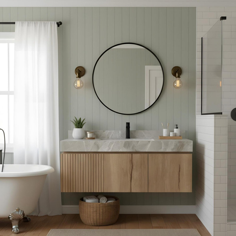 Meuble-lavabo mural 48 po avec lavabo, Gris clair, Gris clair