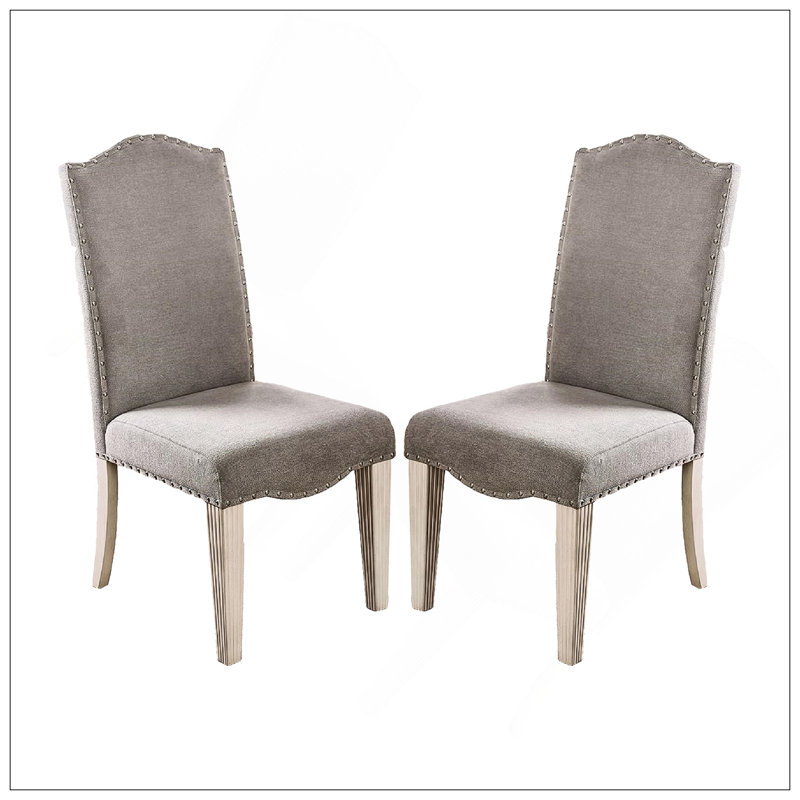 Ensemble de 2 élégantes chaises Parson en tissu gris et blanc antique, parfaites pour les salles à manger modernes et traditionnelles