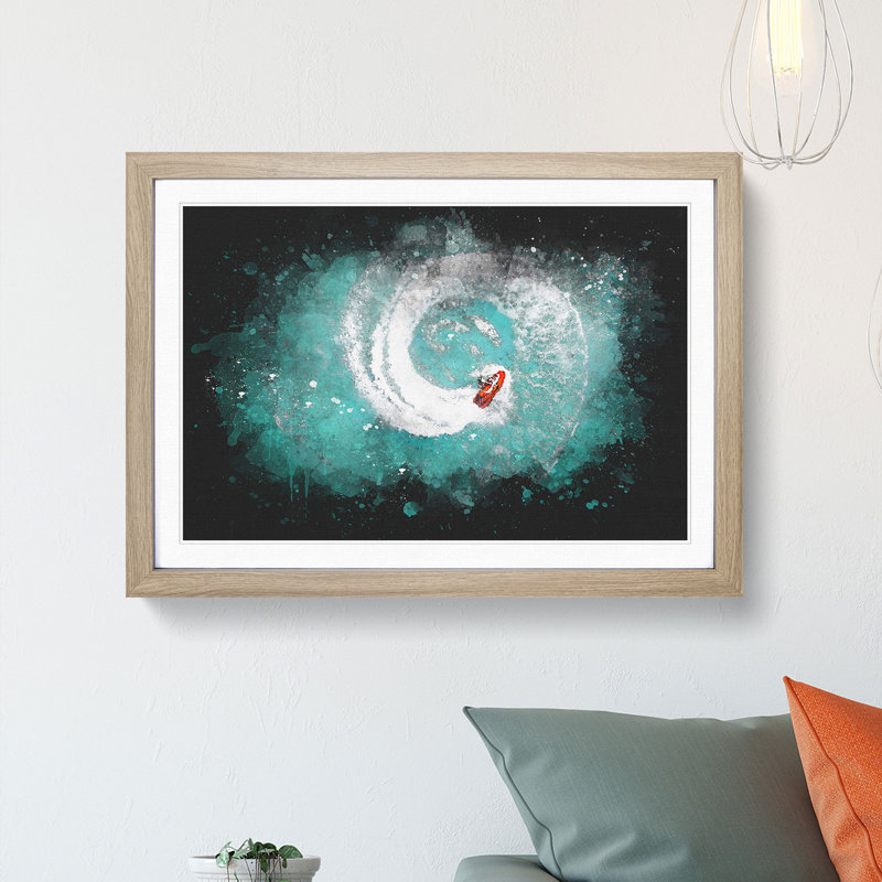 Jet Ski Whirlpool on Bear Lake - Picture Frame Graphic Art Print, 45cm H x 63cm W x 2cm D, Oak Framed