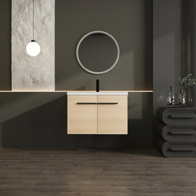 Meuble-lavabo de salle de bain 2 portes en chêne - meuble-lavabo 30 po avec comptoir en résine, style américain, Scratch and Tarnish