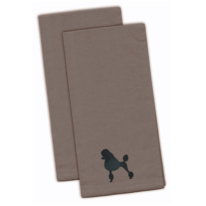 Serviette à thé de cuisine brodée caniche, Gris, H 28 po x l 19 po x P 0,1 po