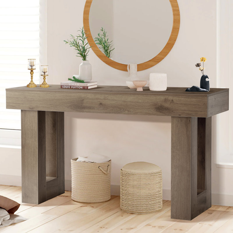 Console de 63 po de long, canapé de style campagnard derrière le canapé, consoles d'entrée en bois avec rangement pour le salon, table d'entrée rectangulaire pour l'entrée, couloir, vestibule