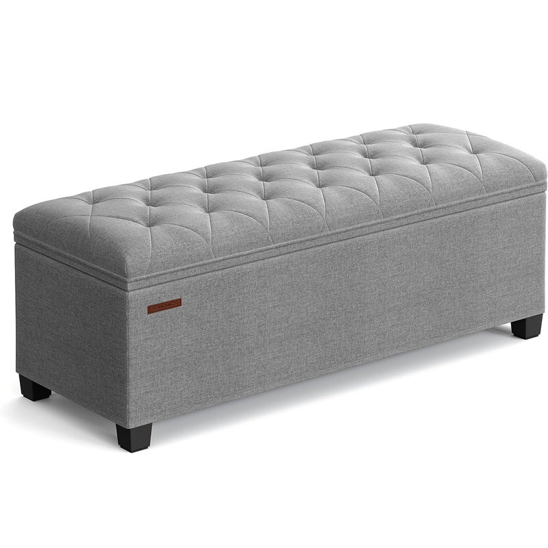 Fabric Upholstered Storage Bench,  Light Gray