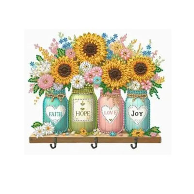 5d DIY Sunflower Inspiring Vases Diamond Painting Kit Wall Decoration With Hooks