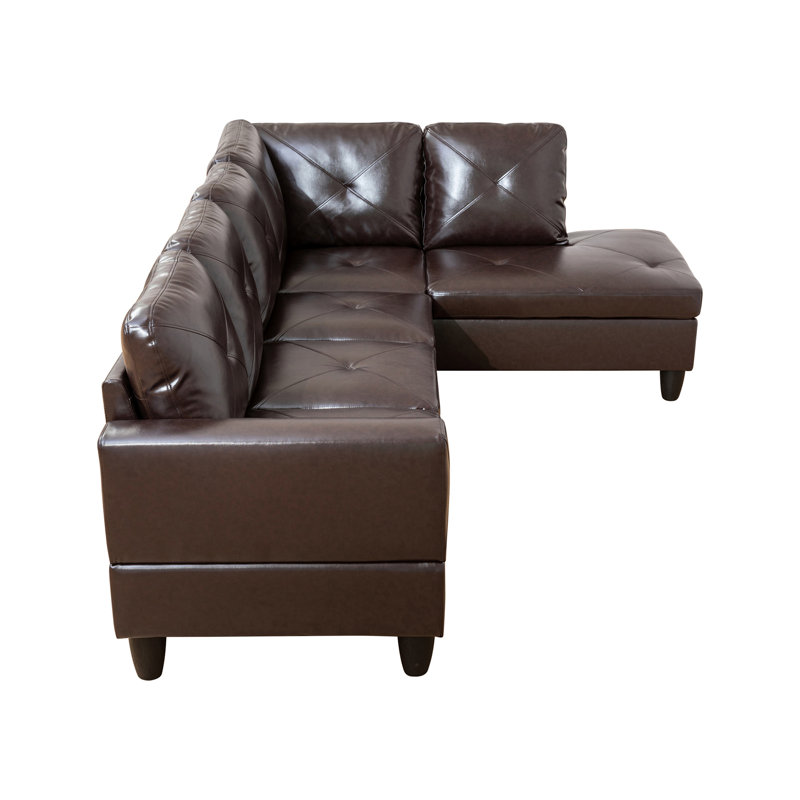 Delayna Faux Leather Sectional, Brown Faux Leather, Black, Right Hand Facing