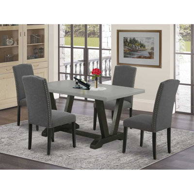 Ensemble de salle à manger 5 pièces - 4 chaises de cuisine gris foncé Gotham et une table de salle à manger en bois de ciment - Finition noire brossée