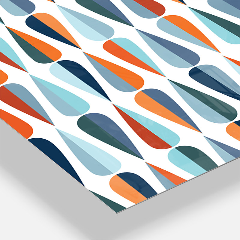 Très grande horloge murale rétro Mid-Century, Orange / gris foncé / bleu ciel
