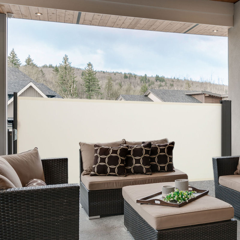 Dakota Fields 300cm W x 12cm D Fabric Cover Motorised Retractable Side Awning, Beige