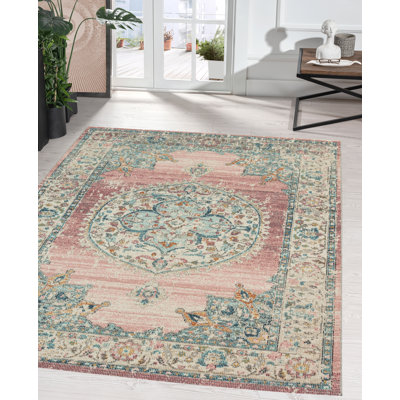 Kemp Indoor Outdoor Rug Flatweave Pink Classic Design