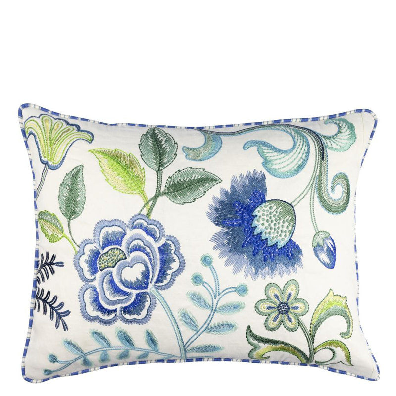 Embroidered Osier Damasse Decorative Pillow, Cobalt