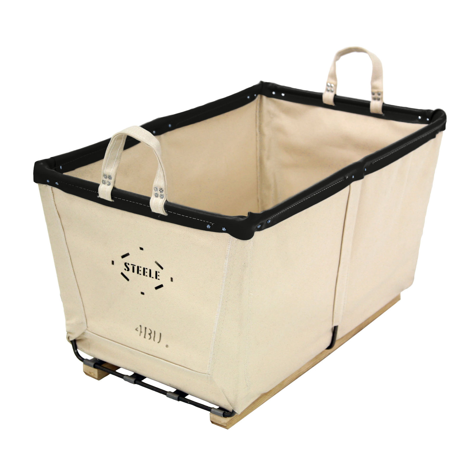 Canvas Carry Basket 4bu, Natural Canvas with Black Leather Rim, Medium (17.5" H x 19" W x 25" D)