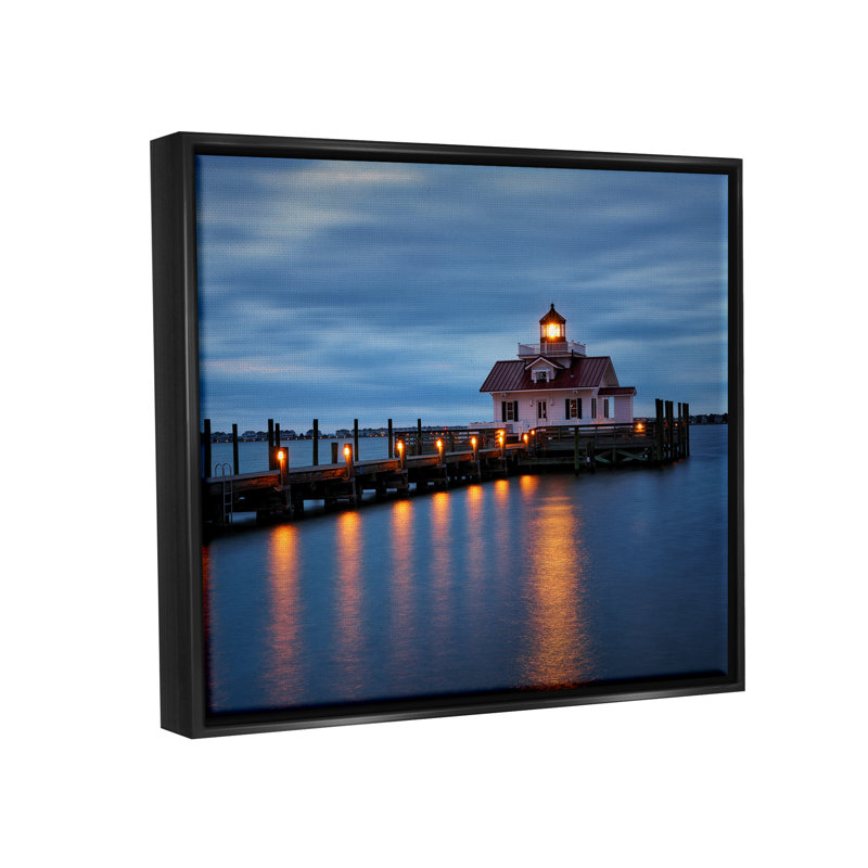 «Calm Nighttime Bridge Coastal Lights Floater», art mural par Rick Berk, Cadre flottant noir de jais