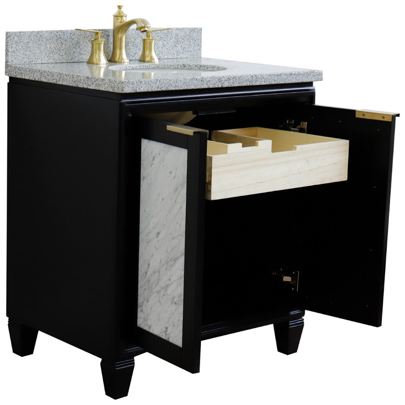 Ensemble de meuble-lavabo simple 31 "avec miroir Schreck, Gris, Noir