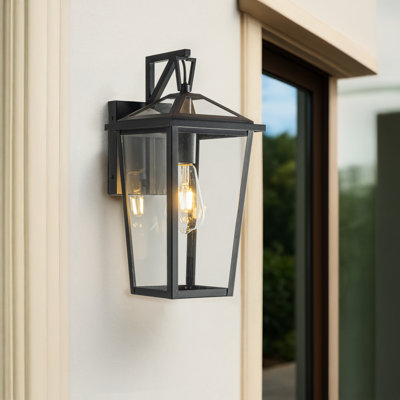 Modern Matte Black Outdoor Wall Lantern With Clear Tempered Glass Open Bottom Design Exterior Light Fixture For Entryway, Garage, Patio