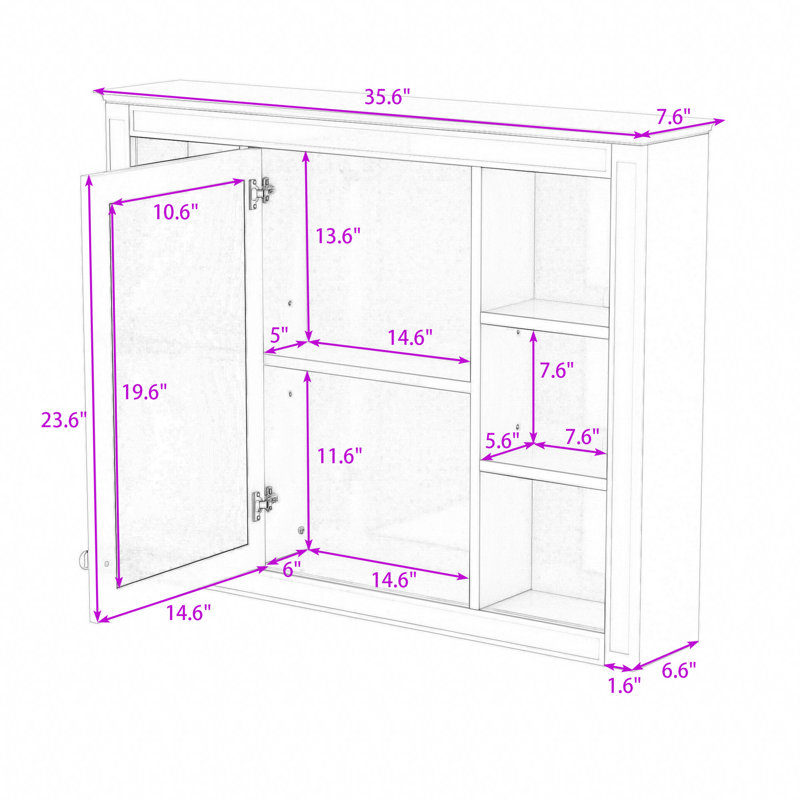 Armoire à pharmacie murale avec porte miroir réfléchissante et tablettes pour le rangement de la salle de bain, Gris
