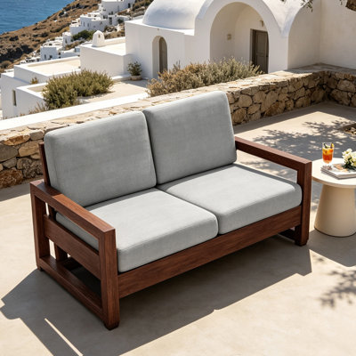 Causeuse d'extérieur en bois de teck massif Gustina avec coussin et accoudoirs