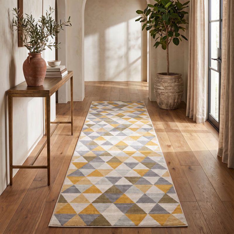 Tapis jaune à motif abstrait Ayo, Tapis de couloir 2 pi 3 po x 15 pi
