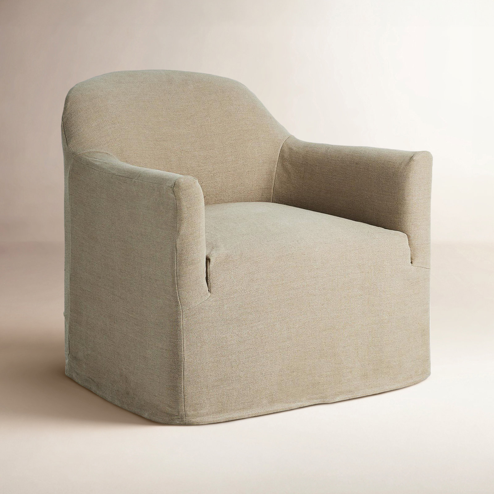 Lowell Slipcover Swivel Chair, Cream Linen