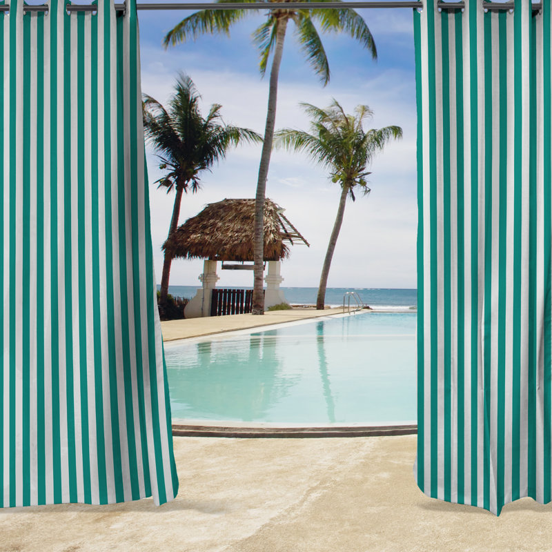 Solid 54" x 84" Grommet Semi-Sheer Outdoor Curtain Panel, Striped Canary, 54" W x 84" L
