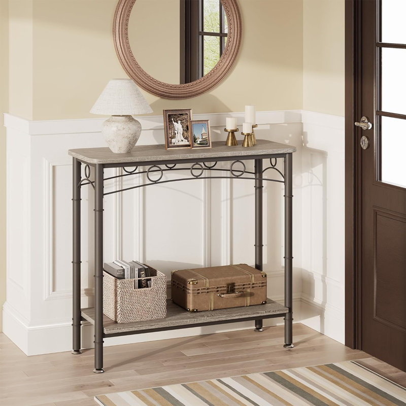 Shamella Console Table, Grey Top/Black Base, 31.8" H x 31.5" W x 11.8" D