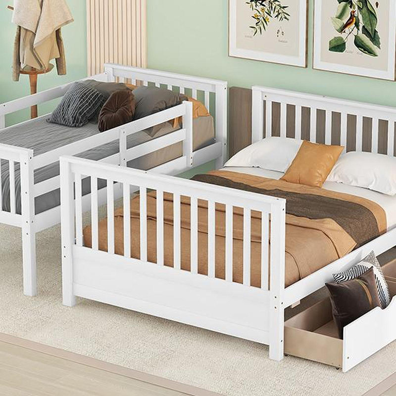 Lit superposé simple au-dessus d'un lit double avec échelles et deux tiroirs de rangement (blanc) {Old Sku: LT000165AAK}