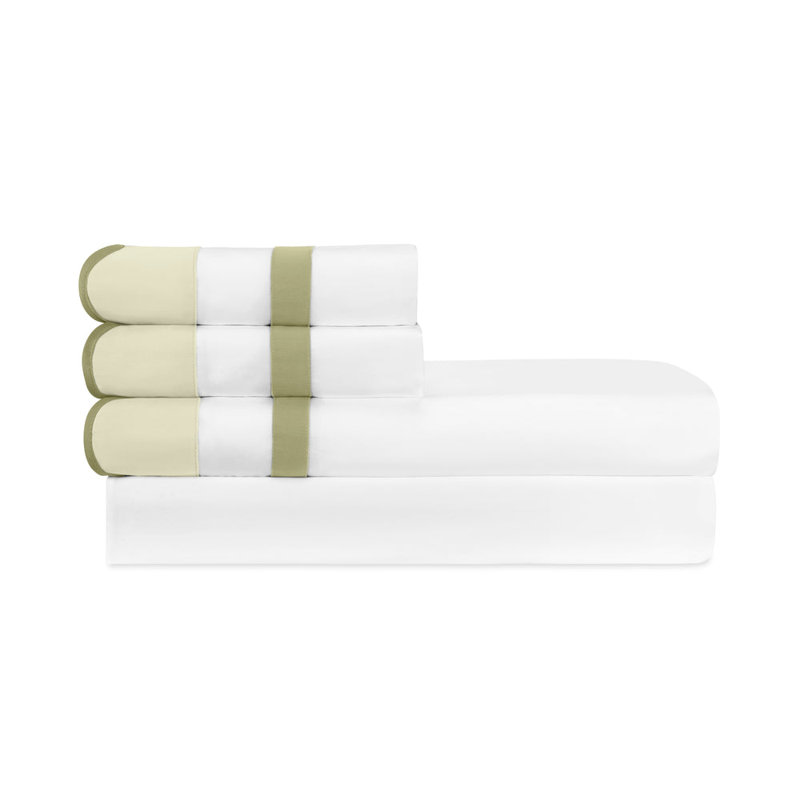Portofino Sateen Sheet Set, White/Light Pink/Pebble, Full Sheet Set + 2 Pillowcases