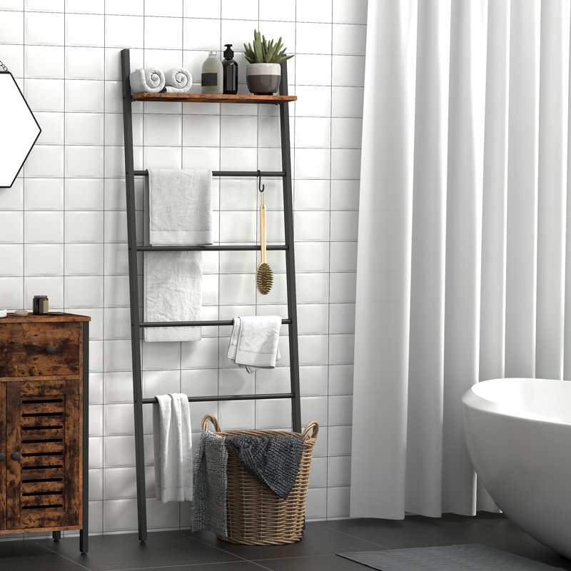 Échelle de couverture de 61 po de hauteur avec tablette de rangement, Brun rustique