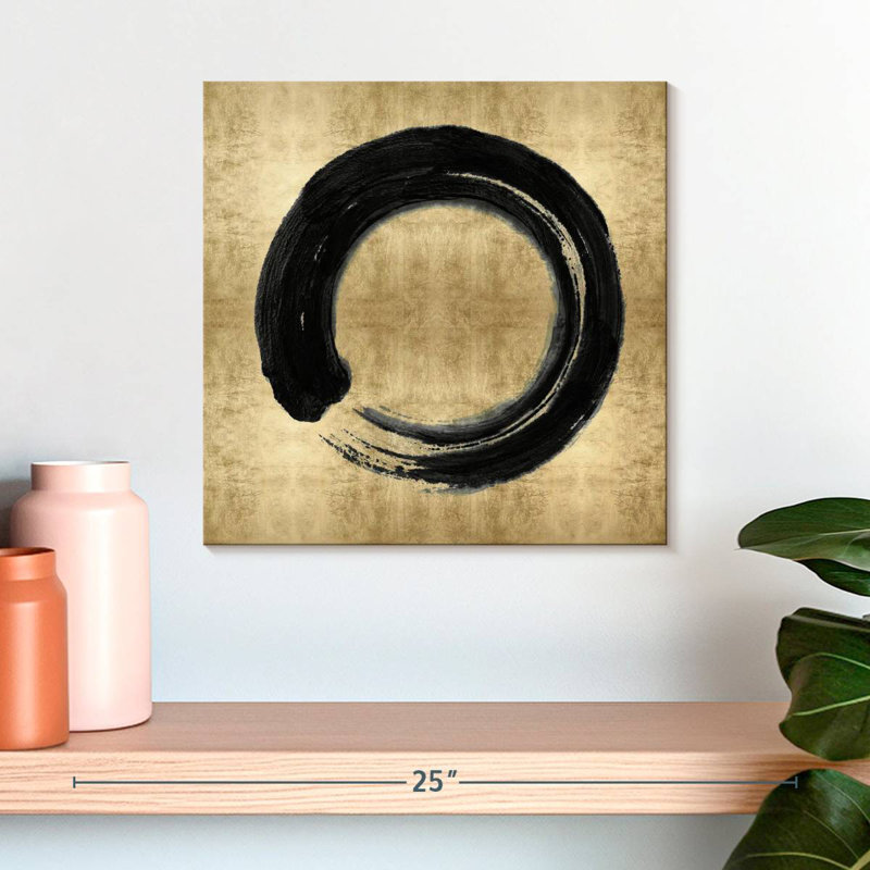 Black Zen Circle On Gold I, 16" H x 16" W