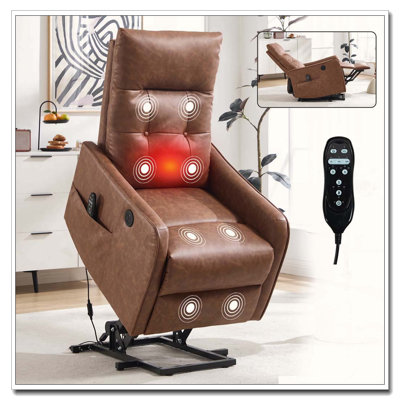 Fauteuil inclinable Power Lift avec massage et chaleur pour personnes âgées, mécanisme de mouvement robuste et une clé USB pour la recharge