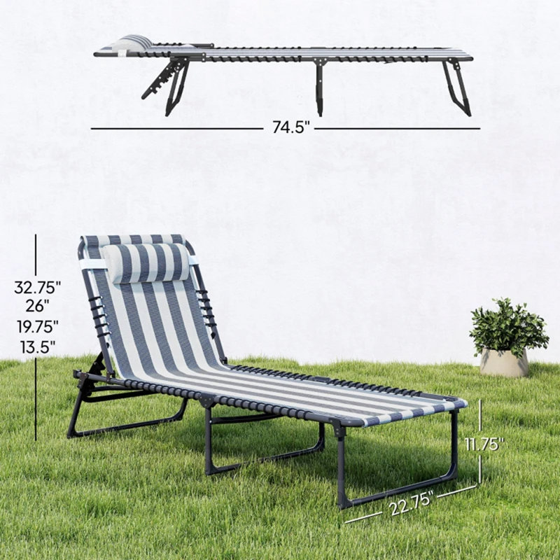 Outdoor Chaise Lounge Beach Chair, 2, White/Blue