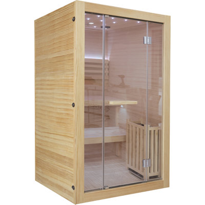 Full Spectrum Infrared Sauna, 1-2 Person Home Sauna, Oak Cedar Indoor Sauna With Resonance Speaker, Panoramic Tempered Glass Door
