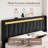 Modern Upholstered Bed Frame With RGB LED Lights, Charging Station & Geometric Wingback Headboard-523539472-523539500