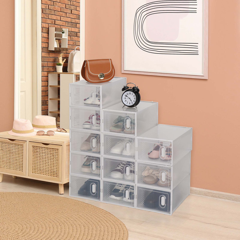 Shoe Storage Boxes 12 Pack Clear Plastic Stackable