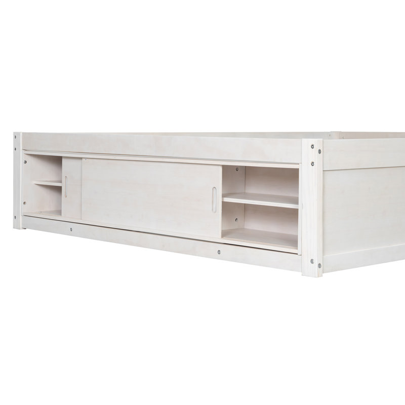 Structure de lit plateforme moderne avec 4 tiroirs et pied de lit, Blanc antique