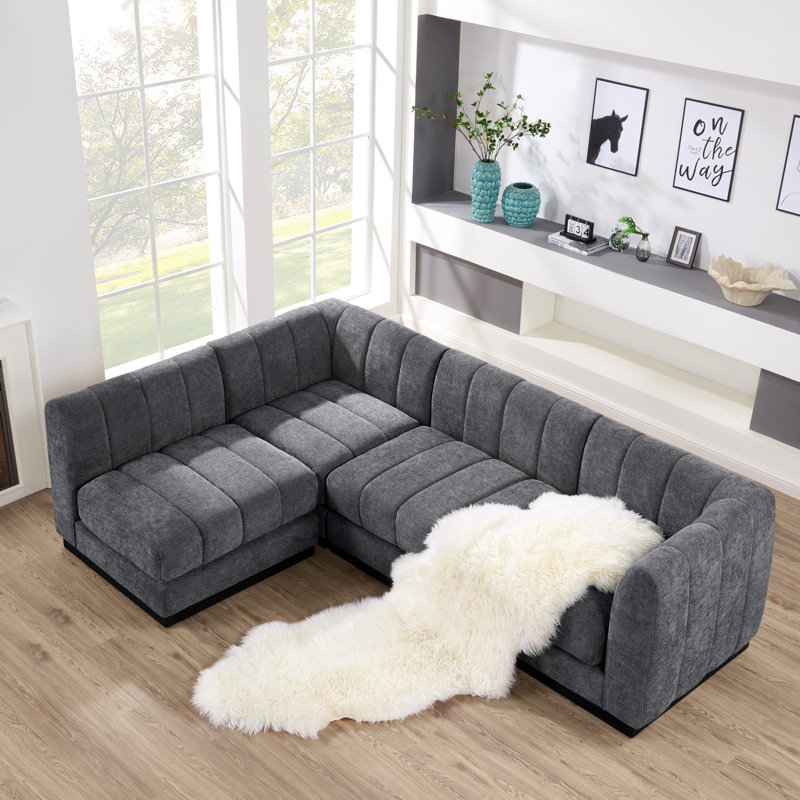 Canapé-lit modulaire en L Chenille, Gris chenille