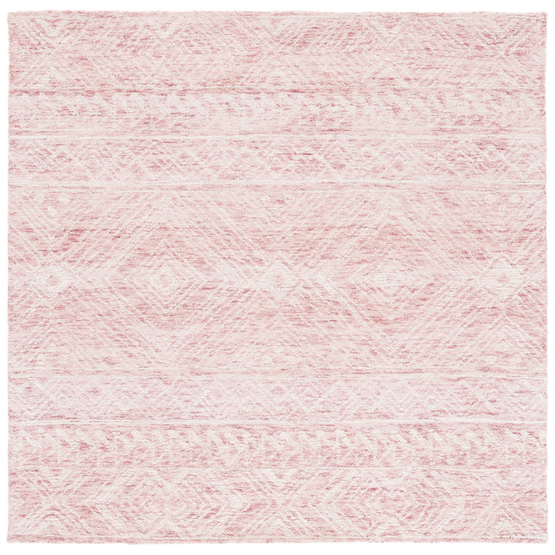 Kyndall Southwestern Handmade Tufted Wool Pink/Ivory Area Rug, Square 6'
