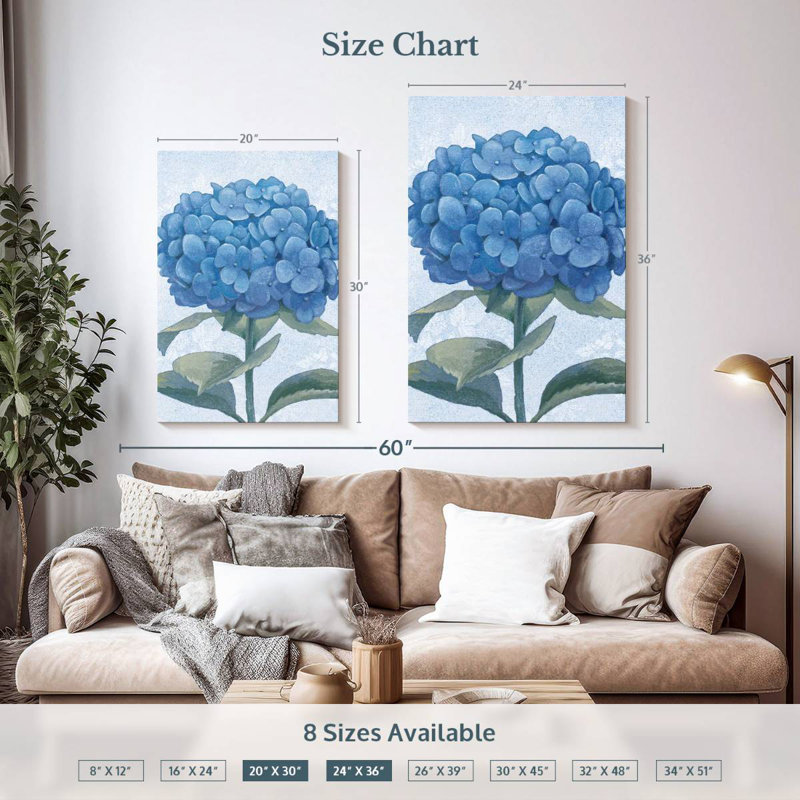 Harnek Blue Hydrangea II, 36" H x 24" W