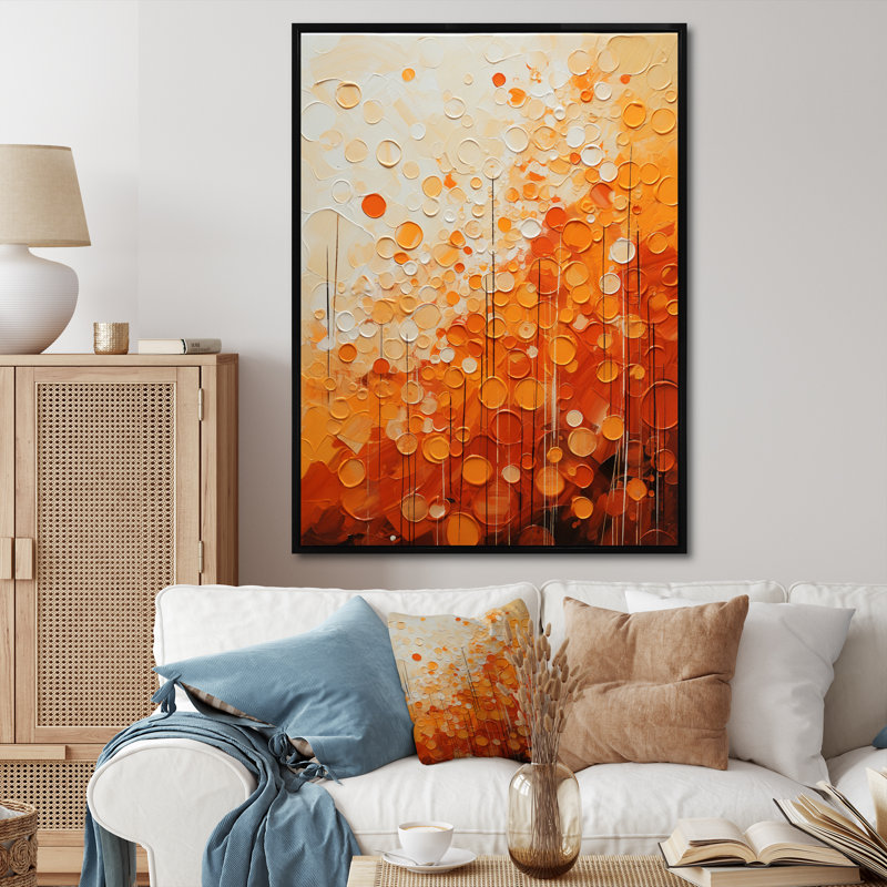 «Tangerine Tango IV», art abstrait sur toile, H 20 po x l 12 po x P 1 po, Cadre flottant noir
