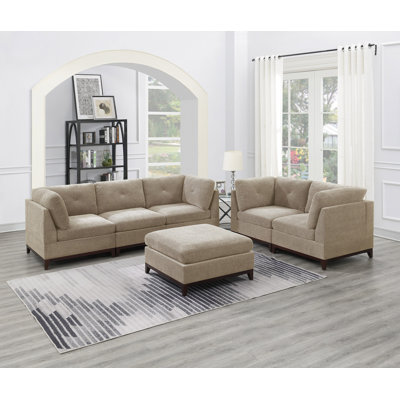 Ensemble de canapé modulaire en tissu chenille, ensemble de salon, canapé, causeuse, coin 4X, fauteuil sans accoudoirs 1X et repose-pieds 1X